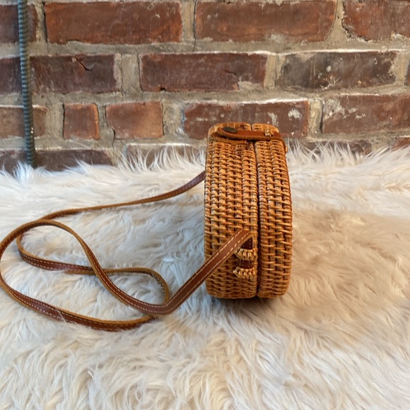 Oval Woven Rattan Bag with Long Leather Strap - Picture 12 of 16
